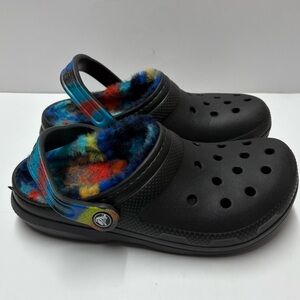Classic Black Crocs Rainbow Fur Lined Women's 6 Men's 4